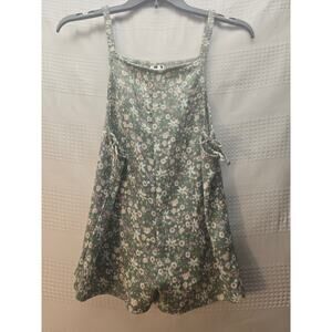 Self Esteem Romper Girls Size Large 10-12 Green Sleeveless Square Neck Floral